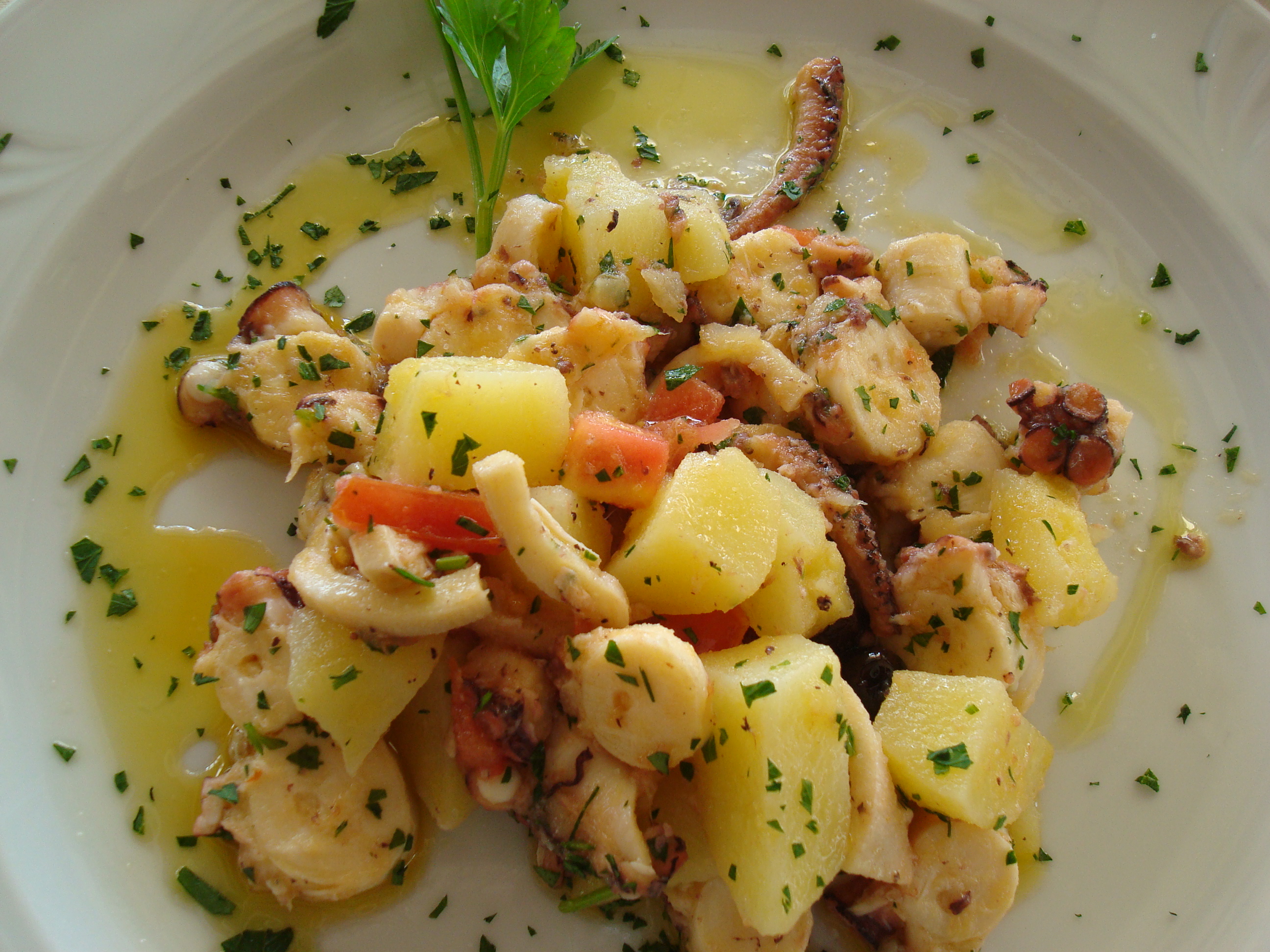 warm octopus and potato salad at Ristorante Byblos on the Italian Riveria near San Remo