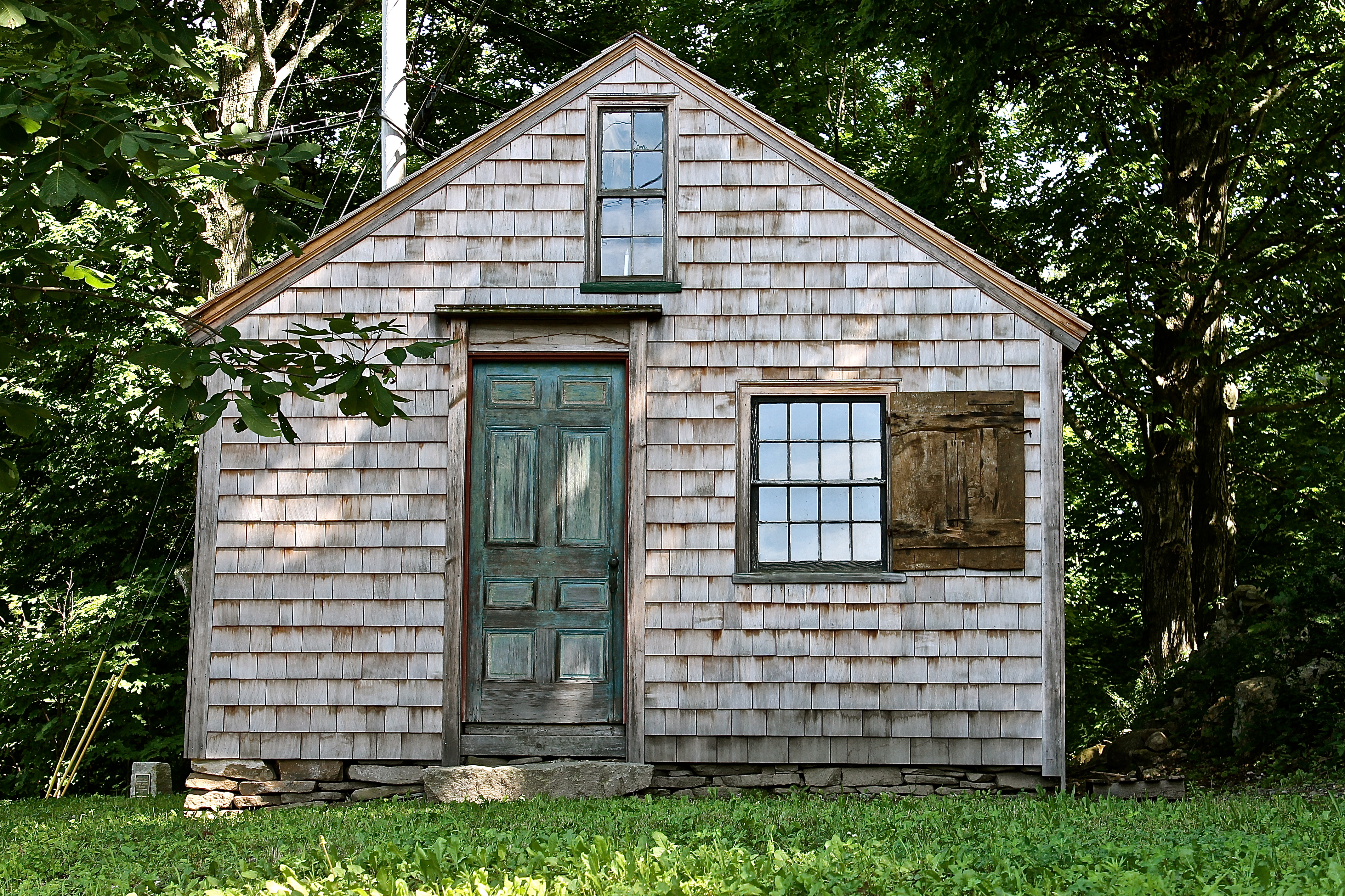 Side Entrance Door Has Faded Blue And Red Paint
