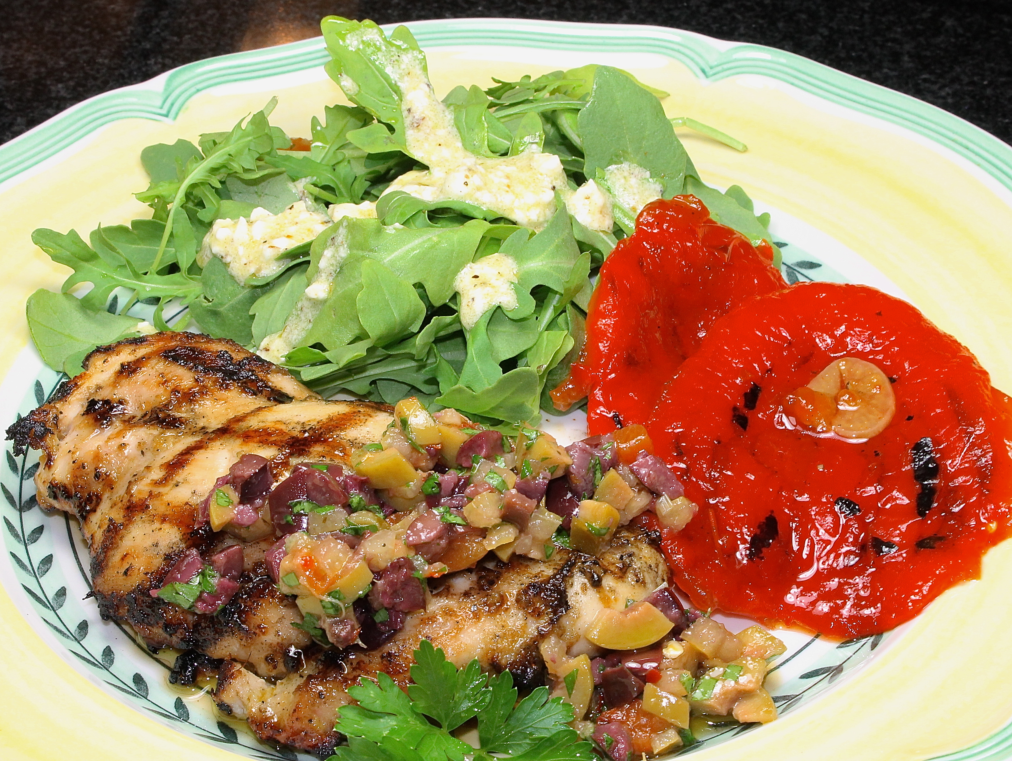 Mediterranean grilled chicken with olive tapenade