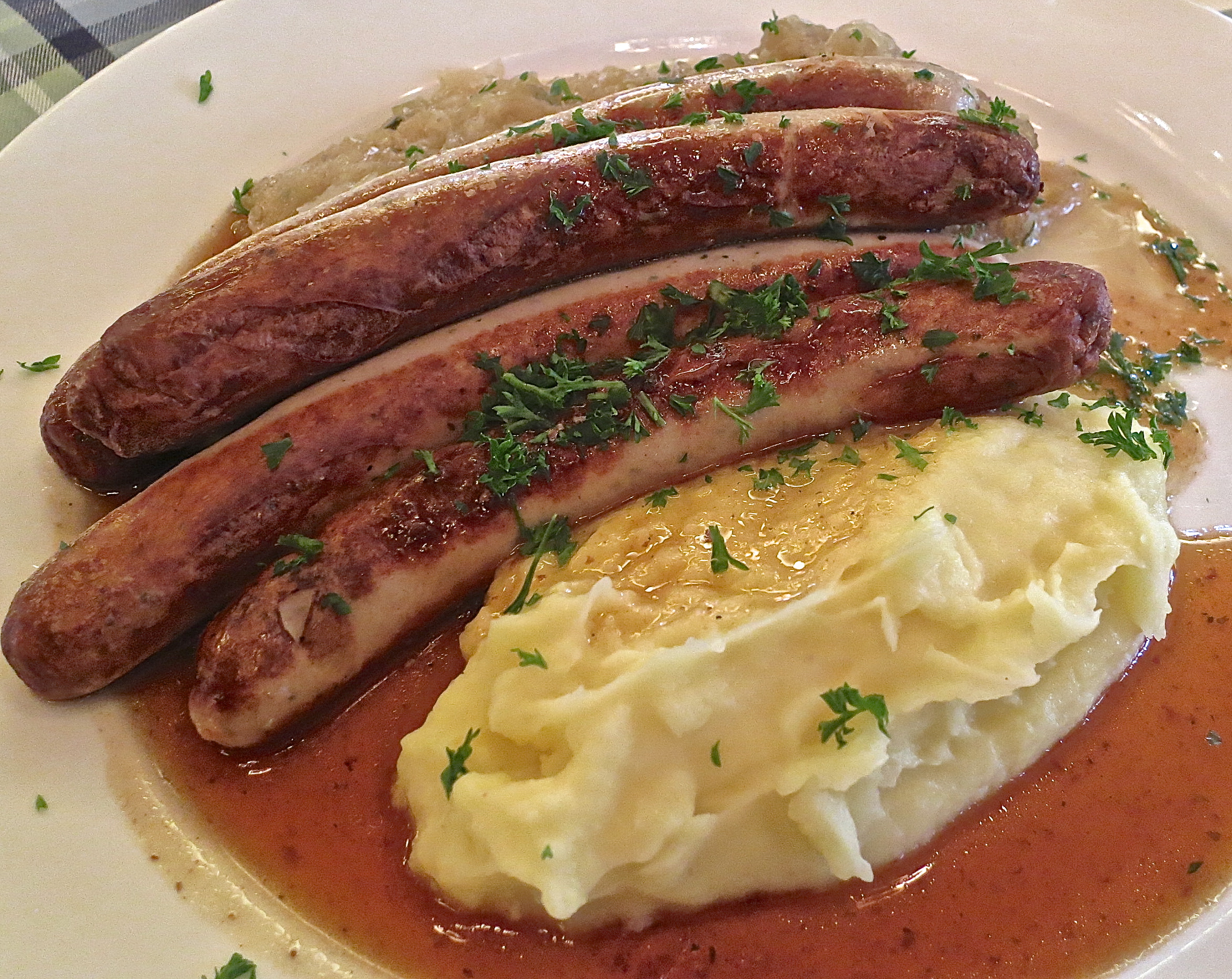 Sausages, Sauerkraut and Mashed Potatoes...A Delicious Bavarian Lunch