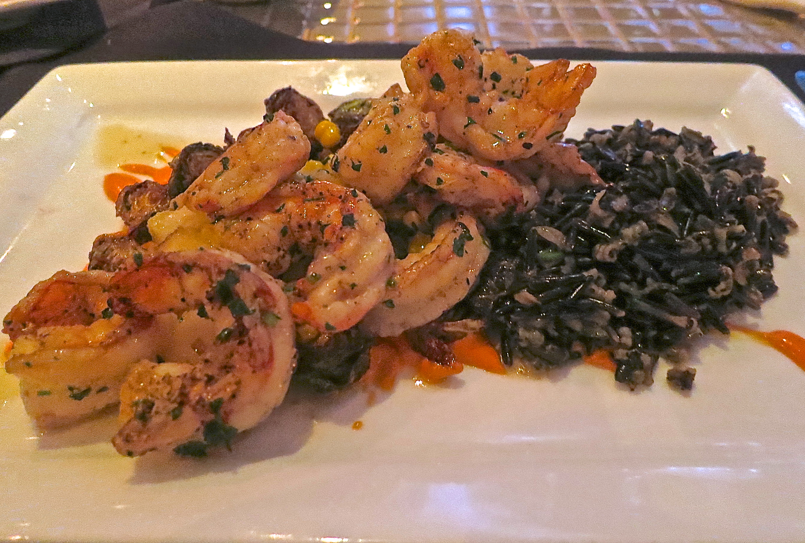 Key West Shrimp With Wild Rice, Brussels Sprouts, And Piquillo Pepper Aioli