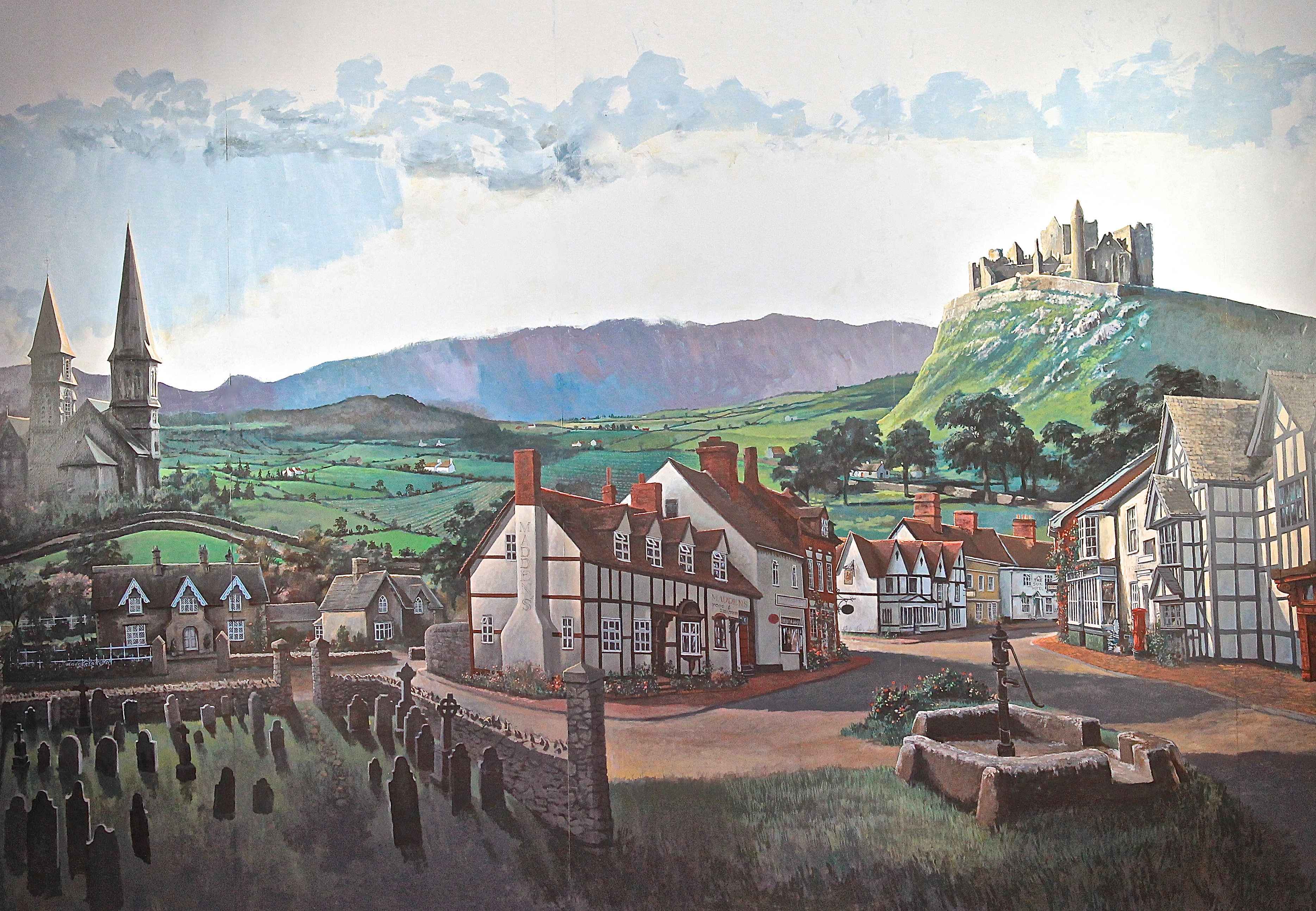 Mural Of An Irish Village In The Holy Grail Pub