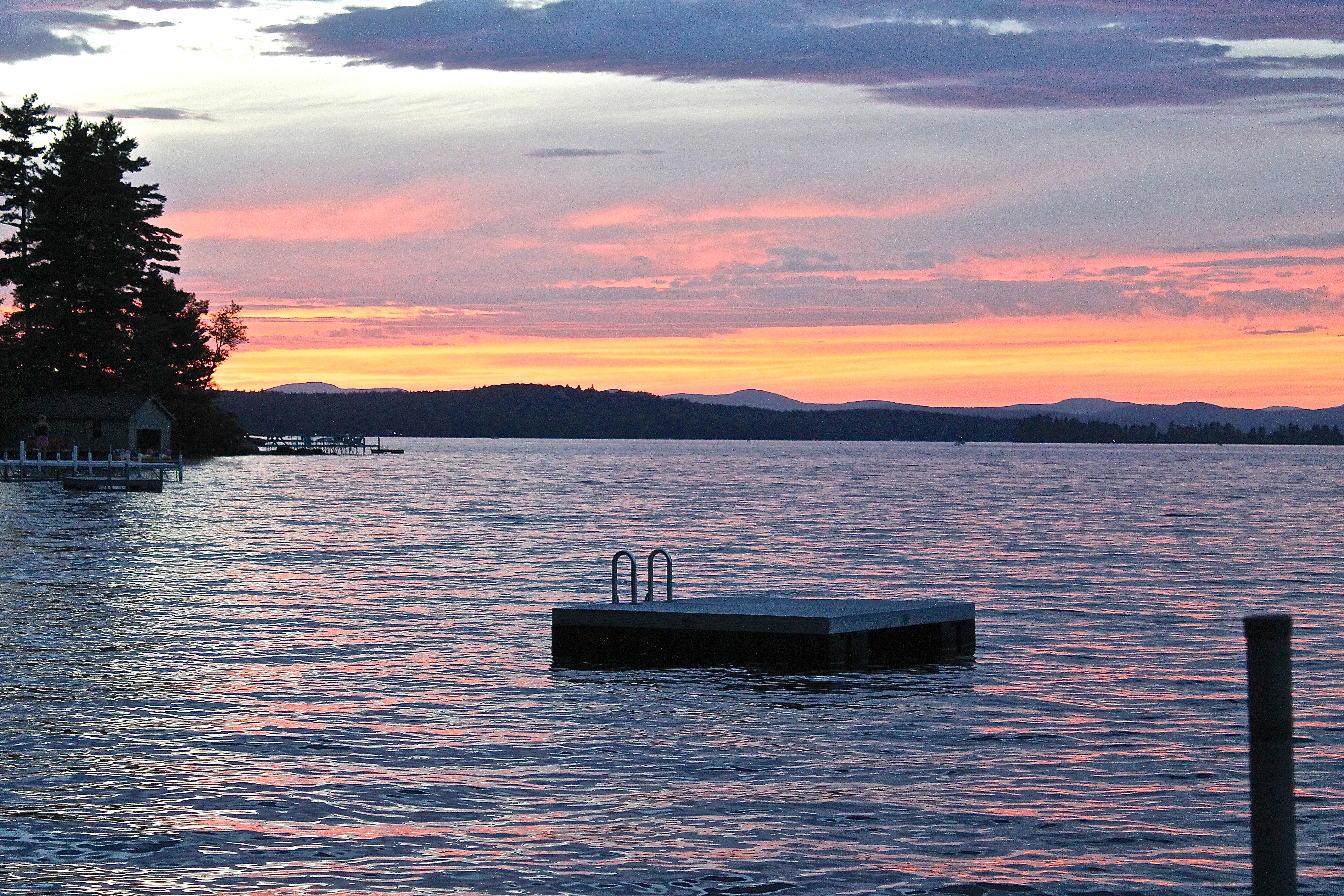 View Of The Mountains At Sunset From The Dock