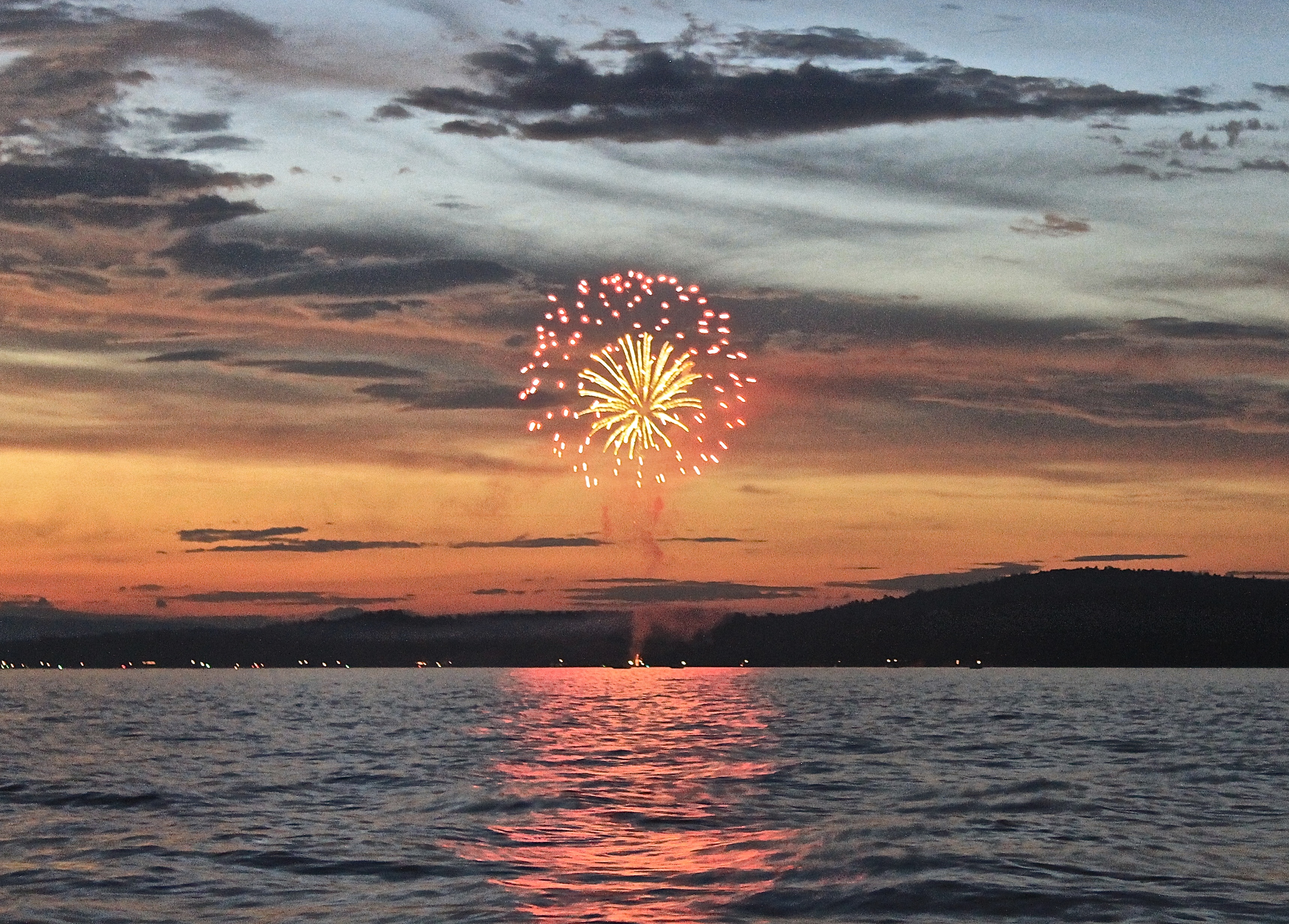 fireworks across the lake in Naples Maine