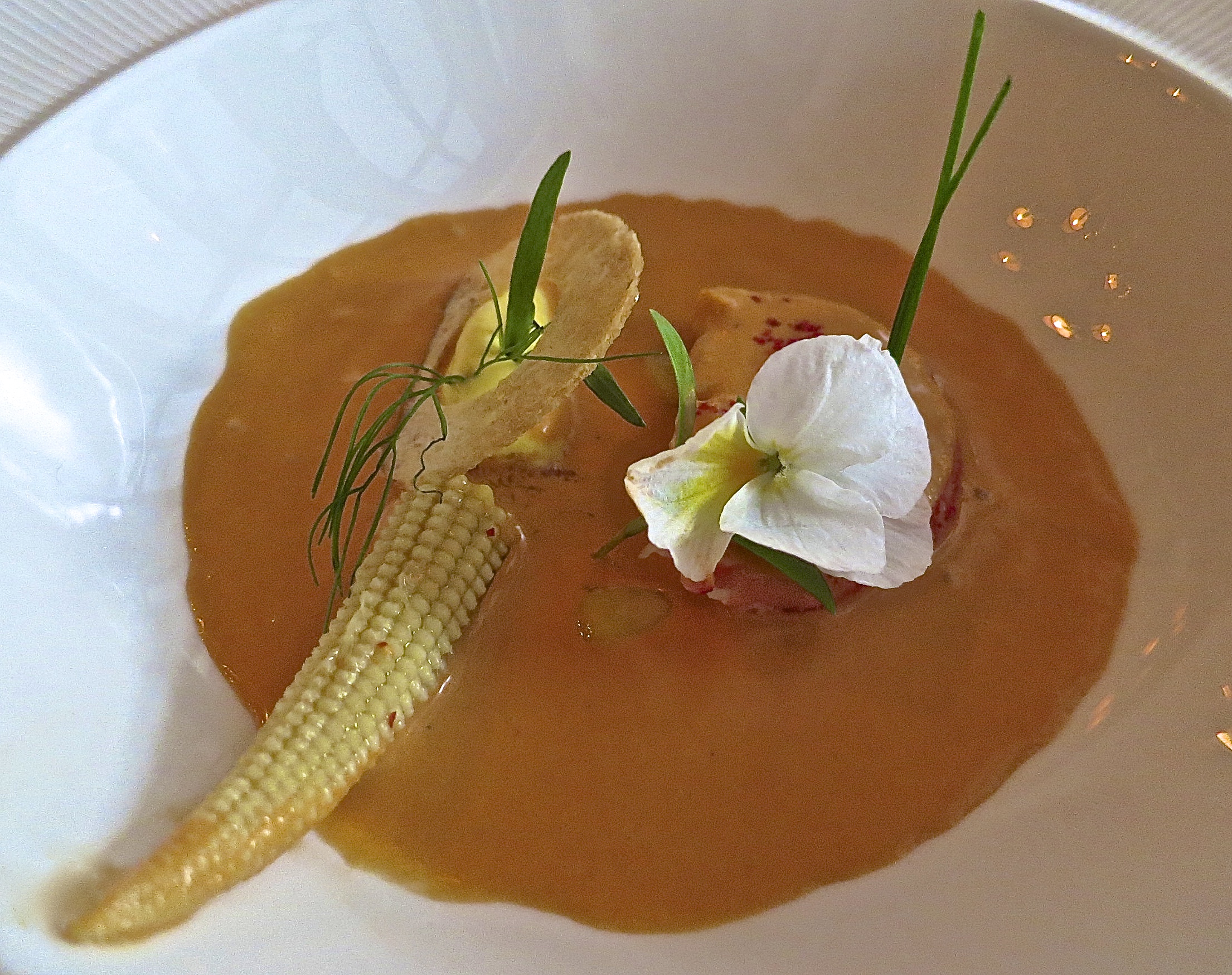Maine Lobster, Corn And Sour Cream Sauce, Corn Bavarois, And Fresh Corn