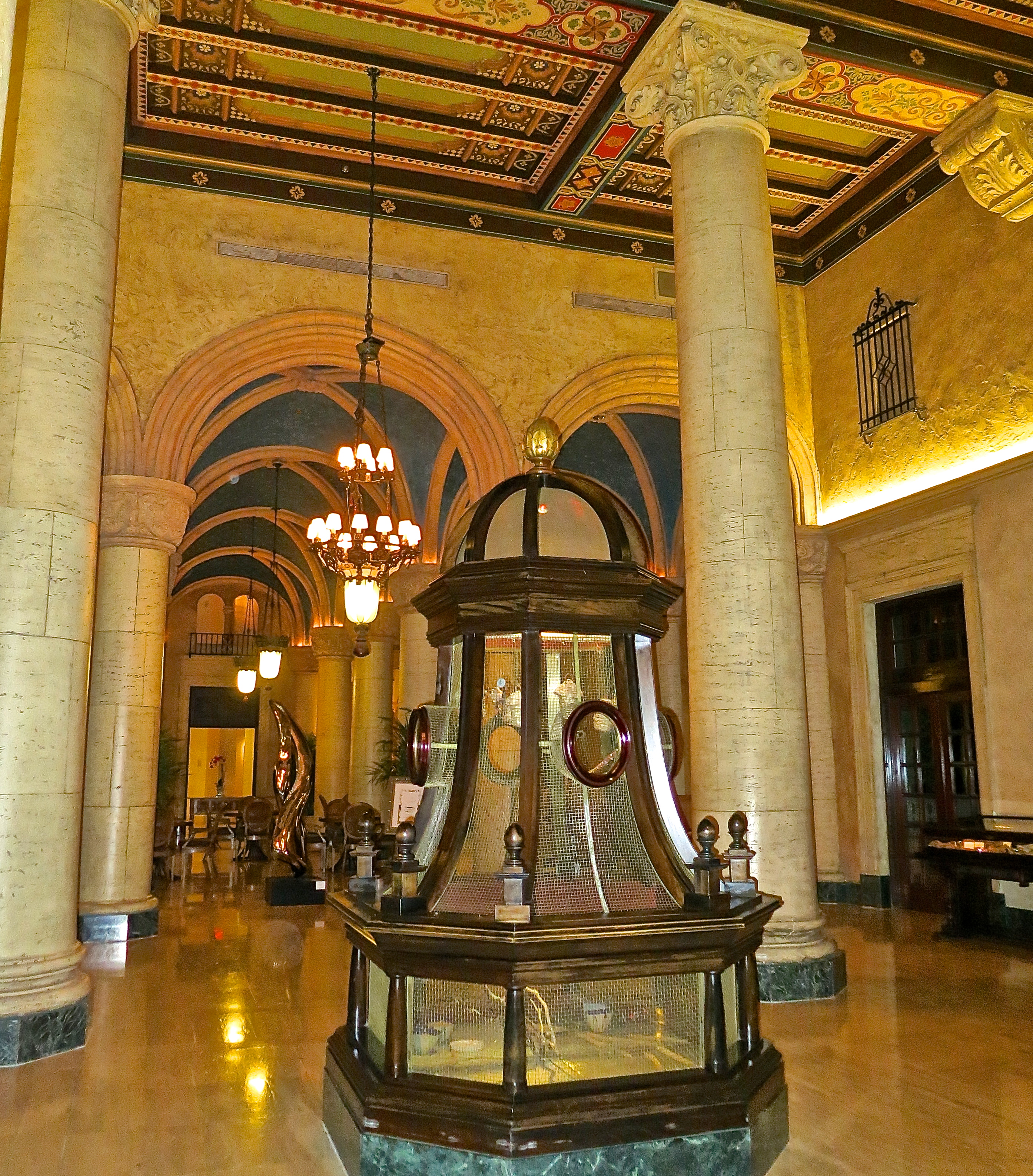 Nine Foot Tall Mahogany And Brass Birdcages In The Biltmore Lobby With Beautiful Painted Vaulted Ceiling