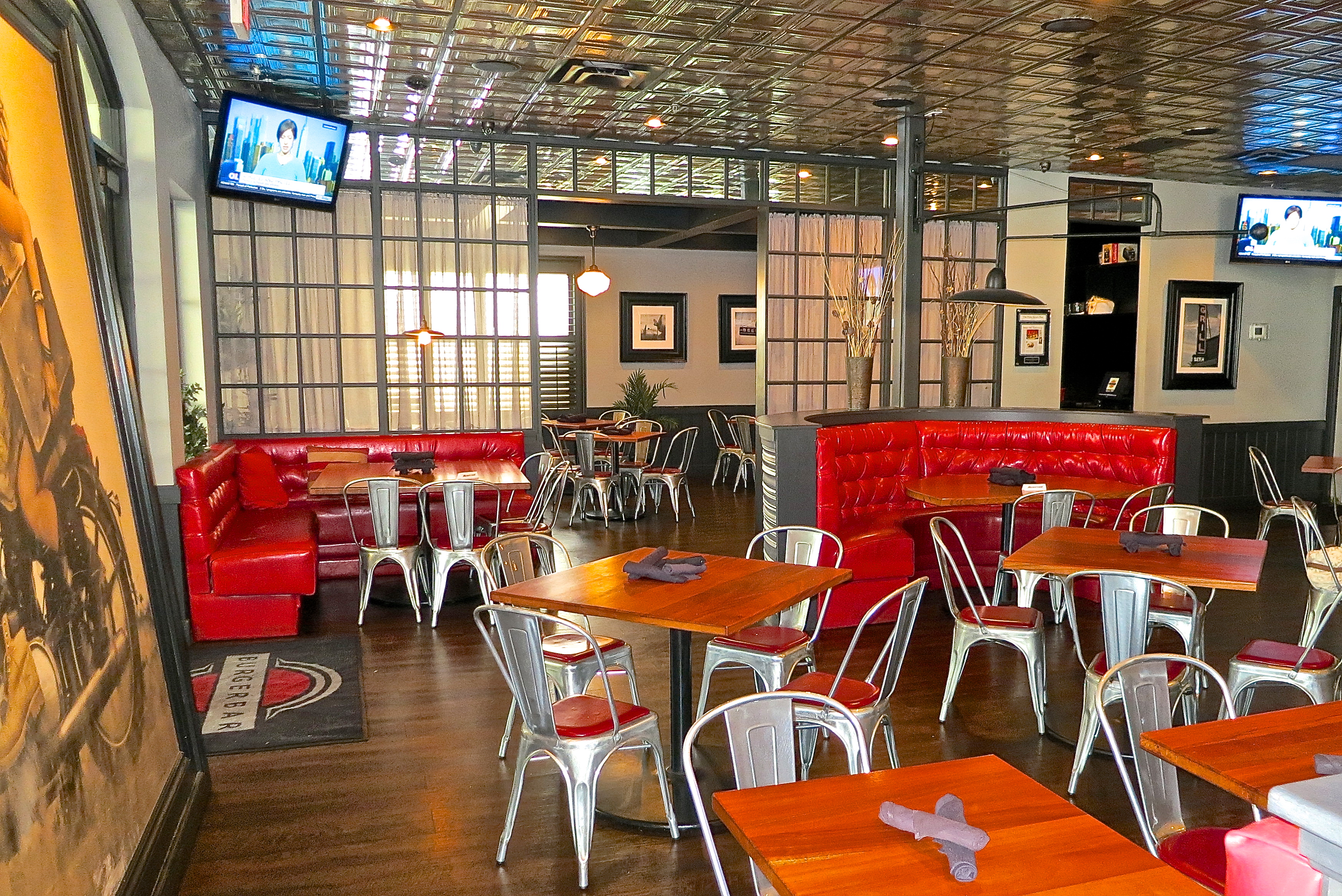 Red And Black Interior Of The Burger Bar