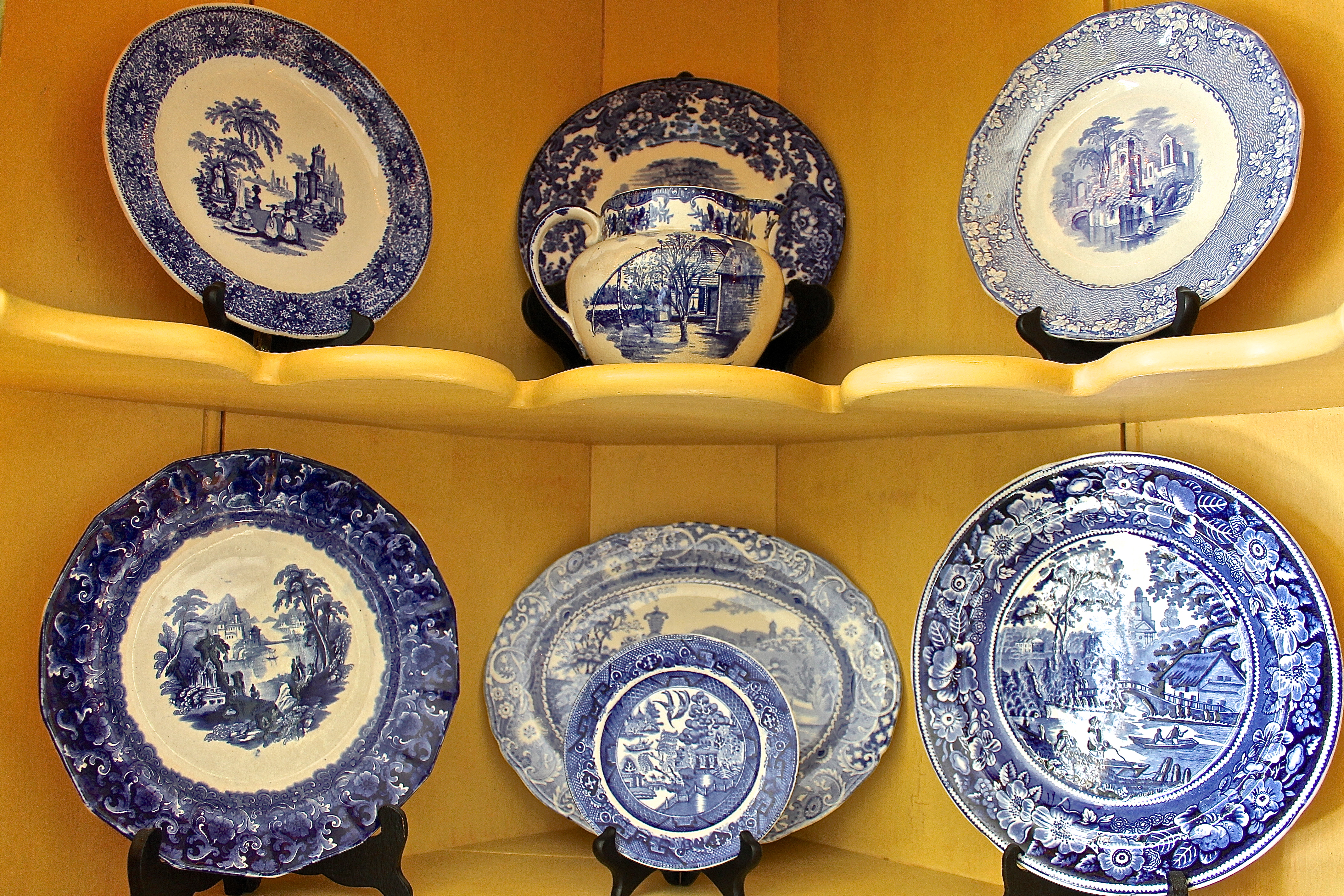 Collection Of Antique Blue And White Plates