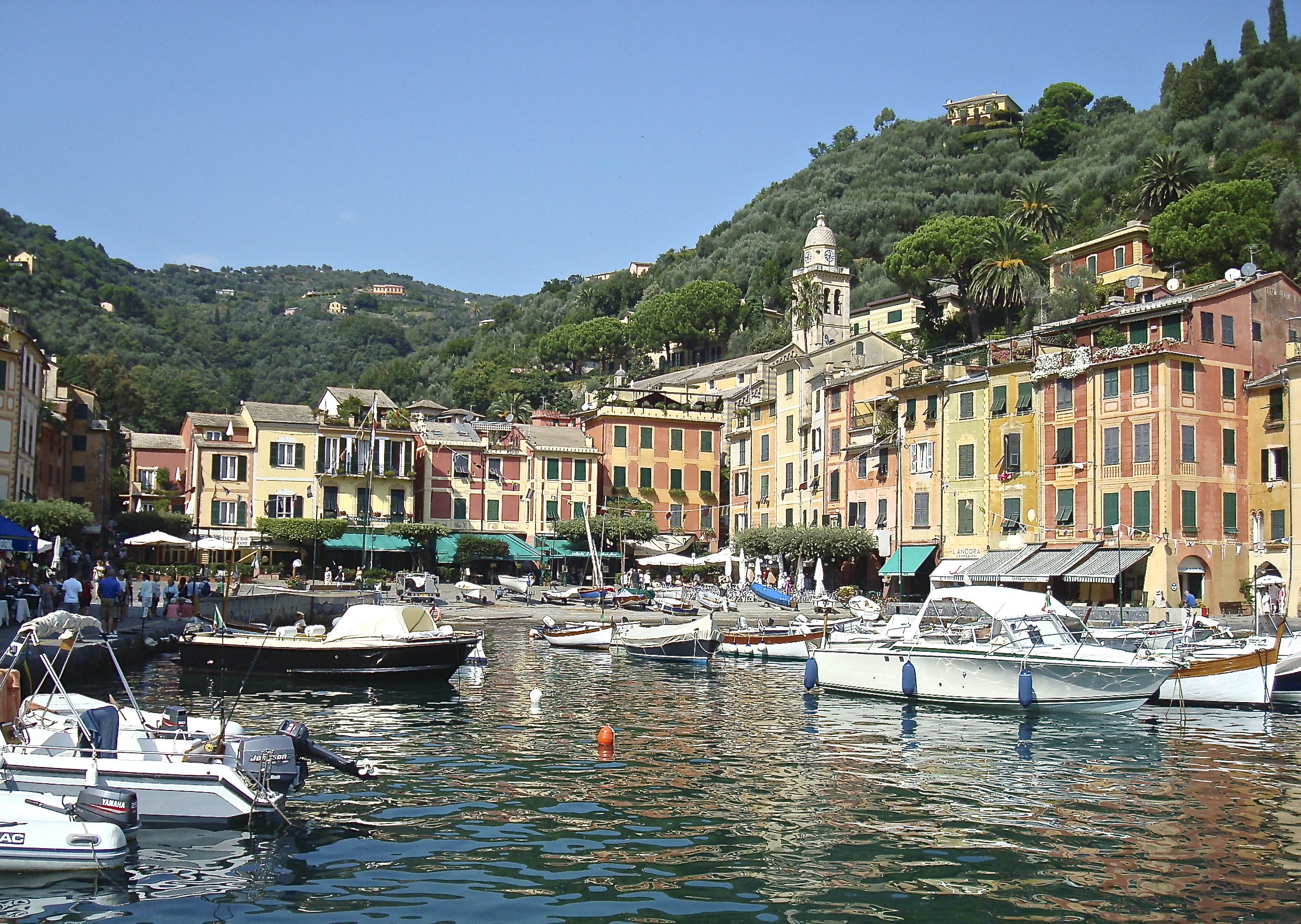 Sit Under The Green Awning At Puny Restaurant In Portofino, Italy
