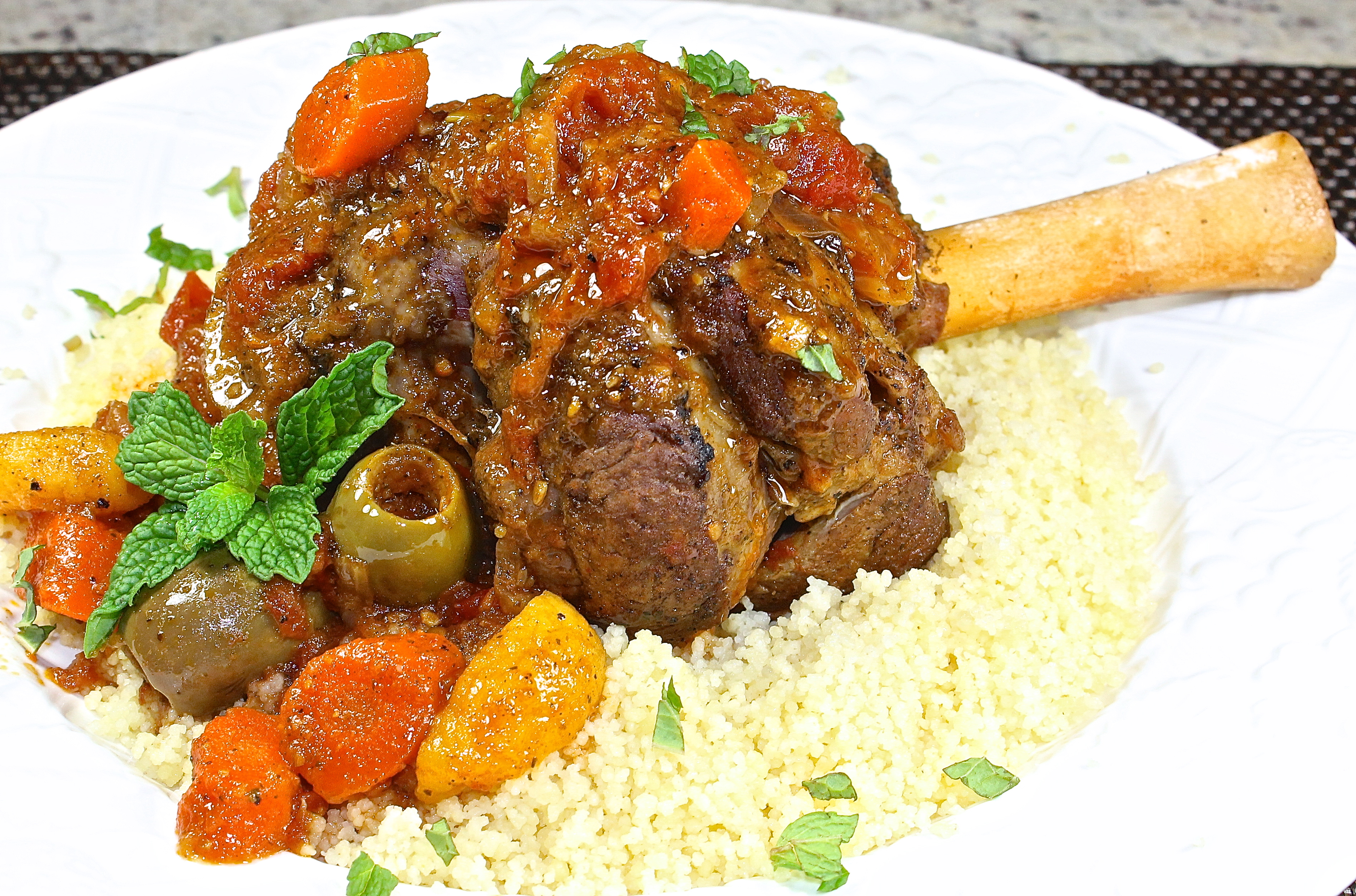 Moroccan Braised Lamb Shank With Olives And Apricots