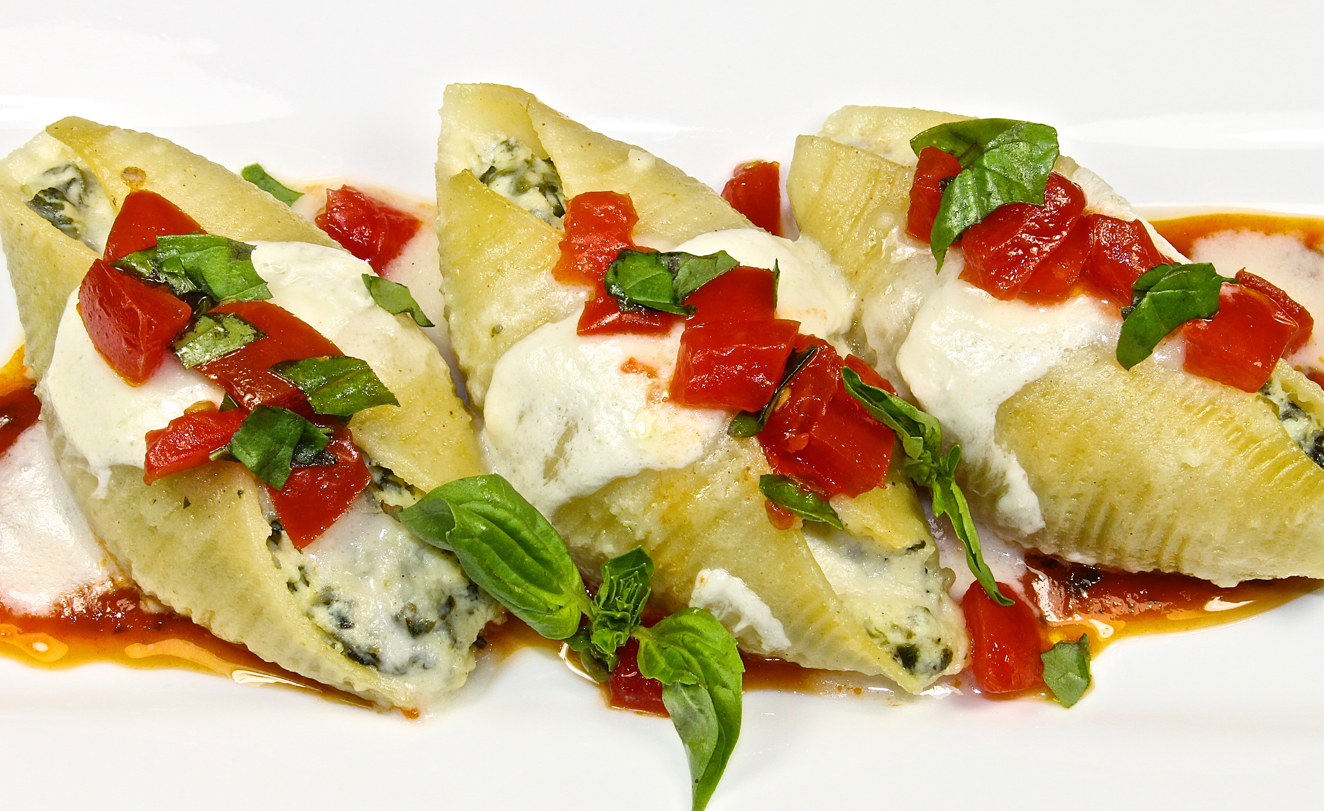 Spinach And Ricotta Stuffed Shells With Two Sauces