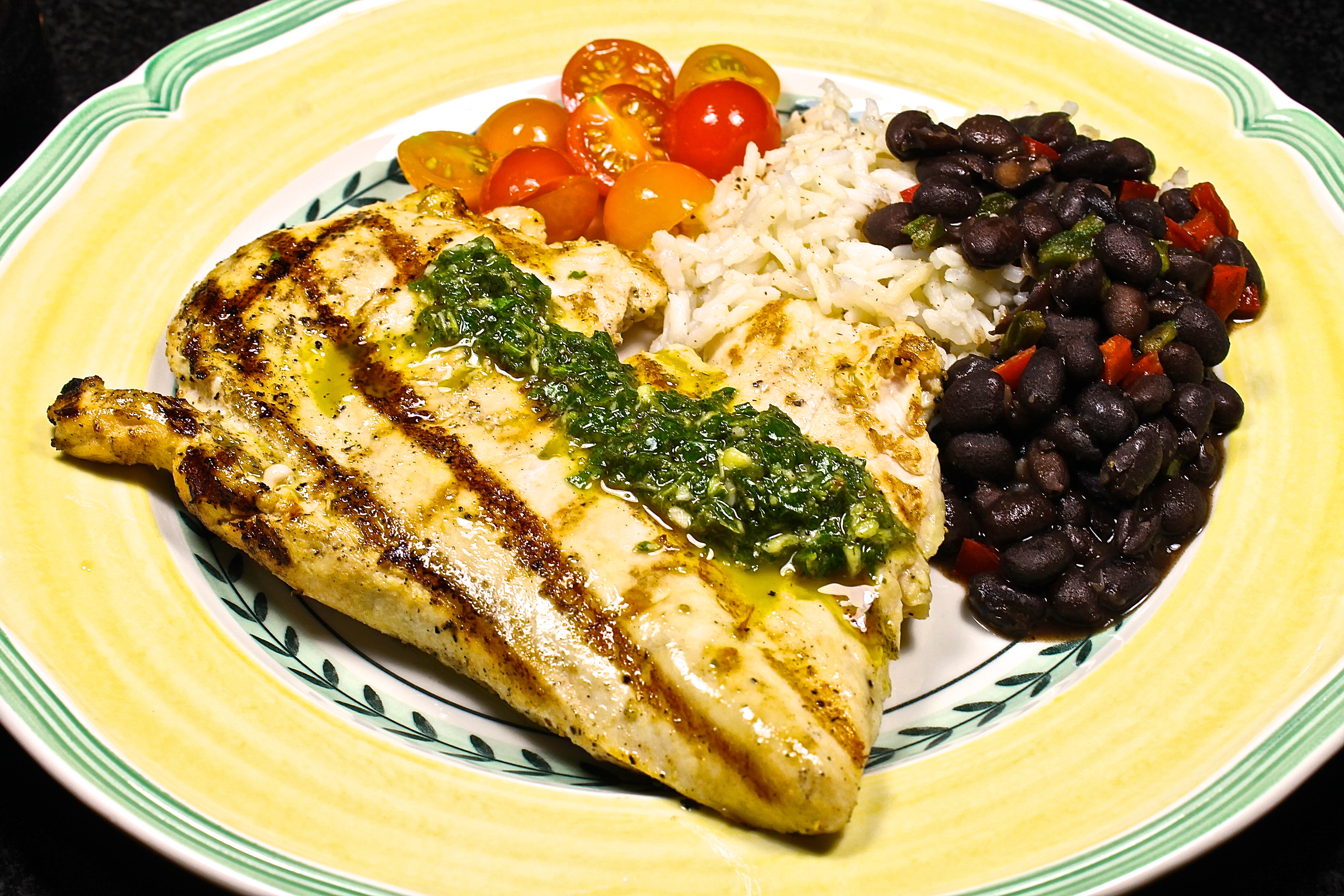 Pollo Con Wasakaka, Grilled Chicken With An Herb Garlic Green Sauce