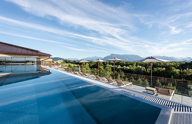 infinite pool at Gmachl with view of Salzburg