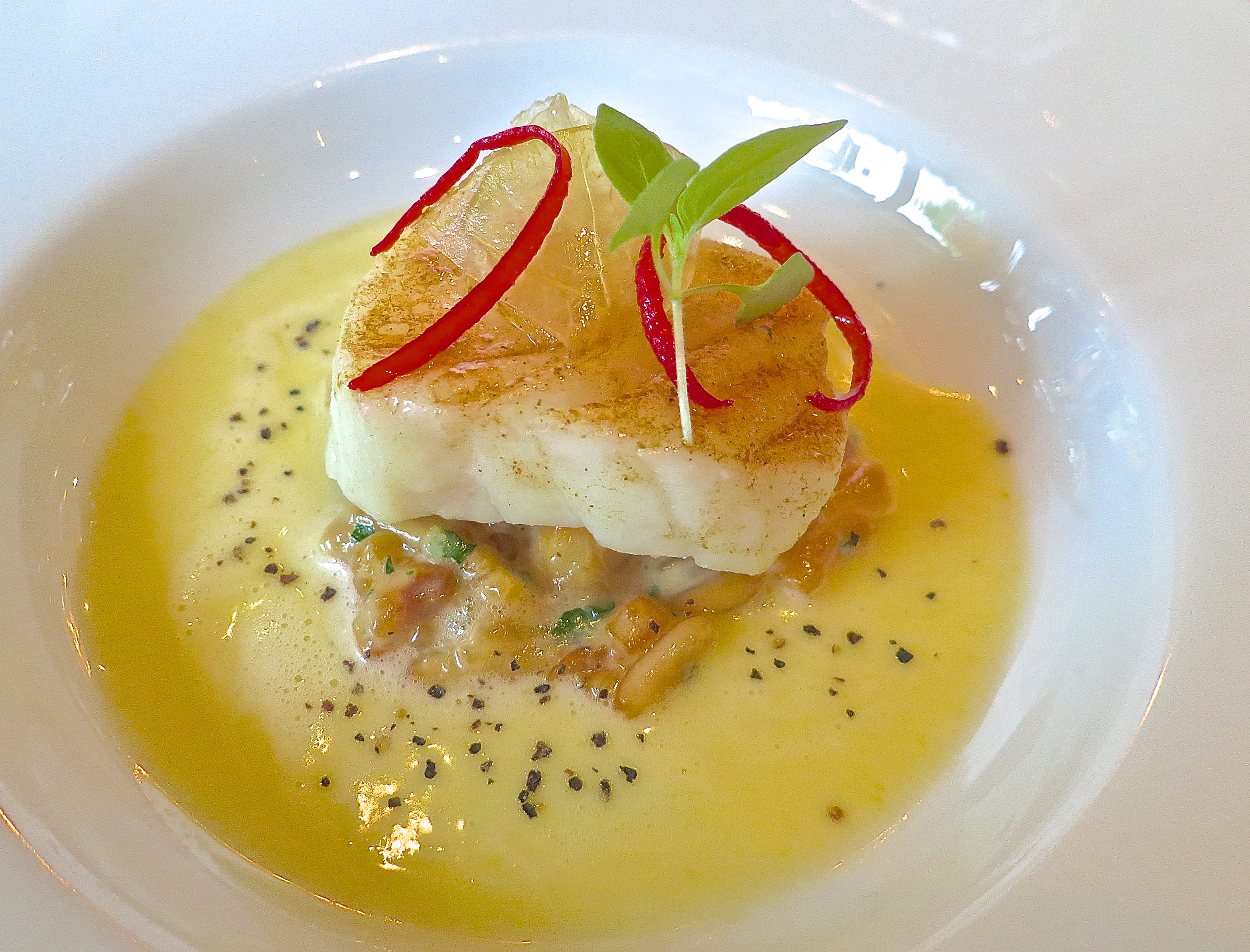 White Halibut With Nut Risotto and Lemon Butter Sauce