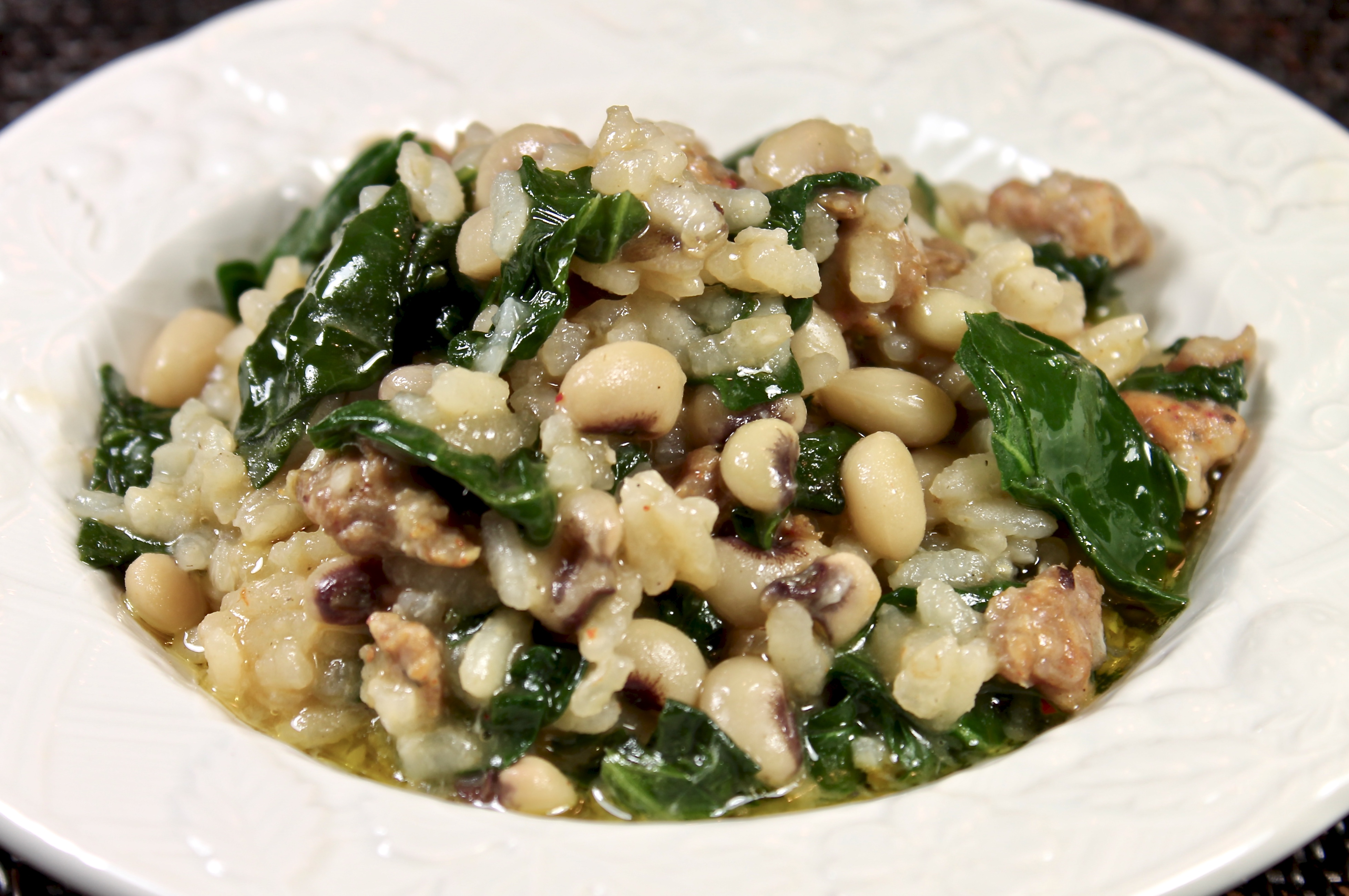 risotto with sausage, kale and black-eyed peas