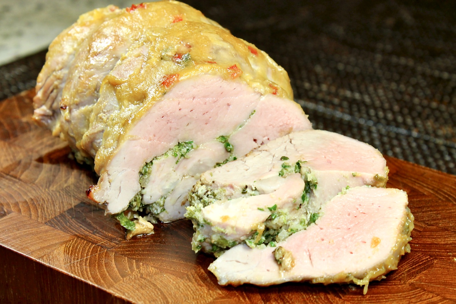 roasted pork tenderloin glazed with bourbon peach sauce