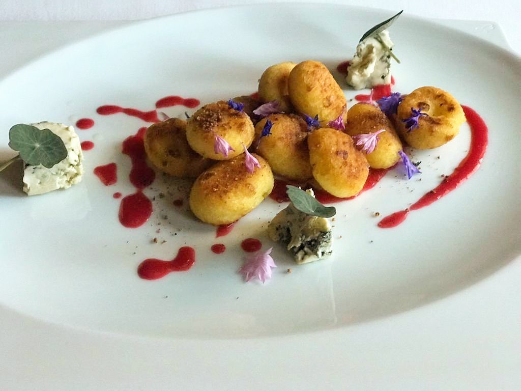 Potato gnocchi, blue cave cheese, dried pear