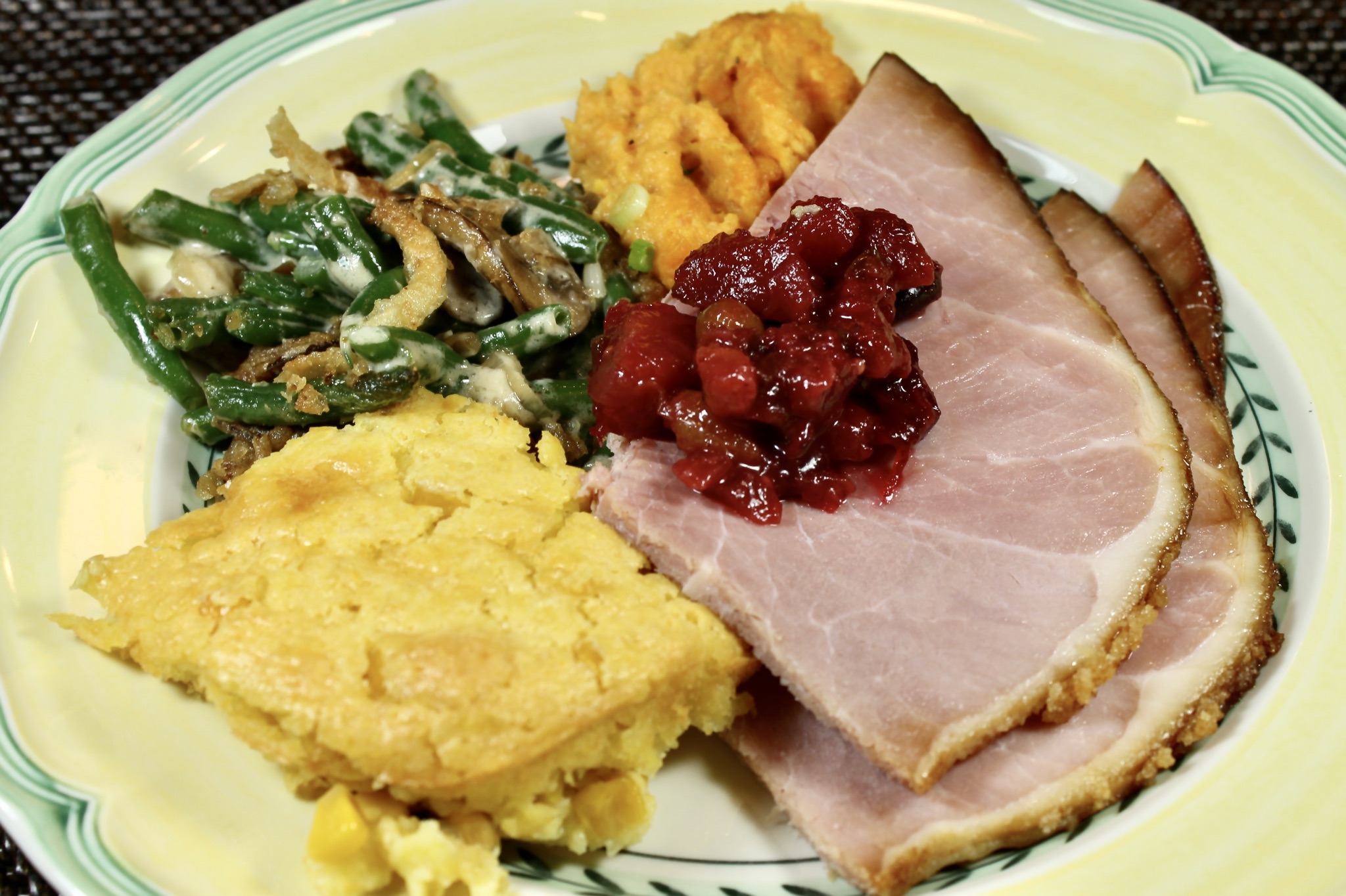 corn pudding with holiday ham