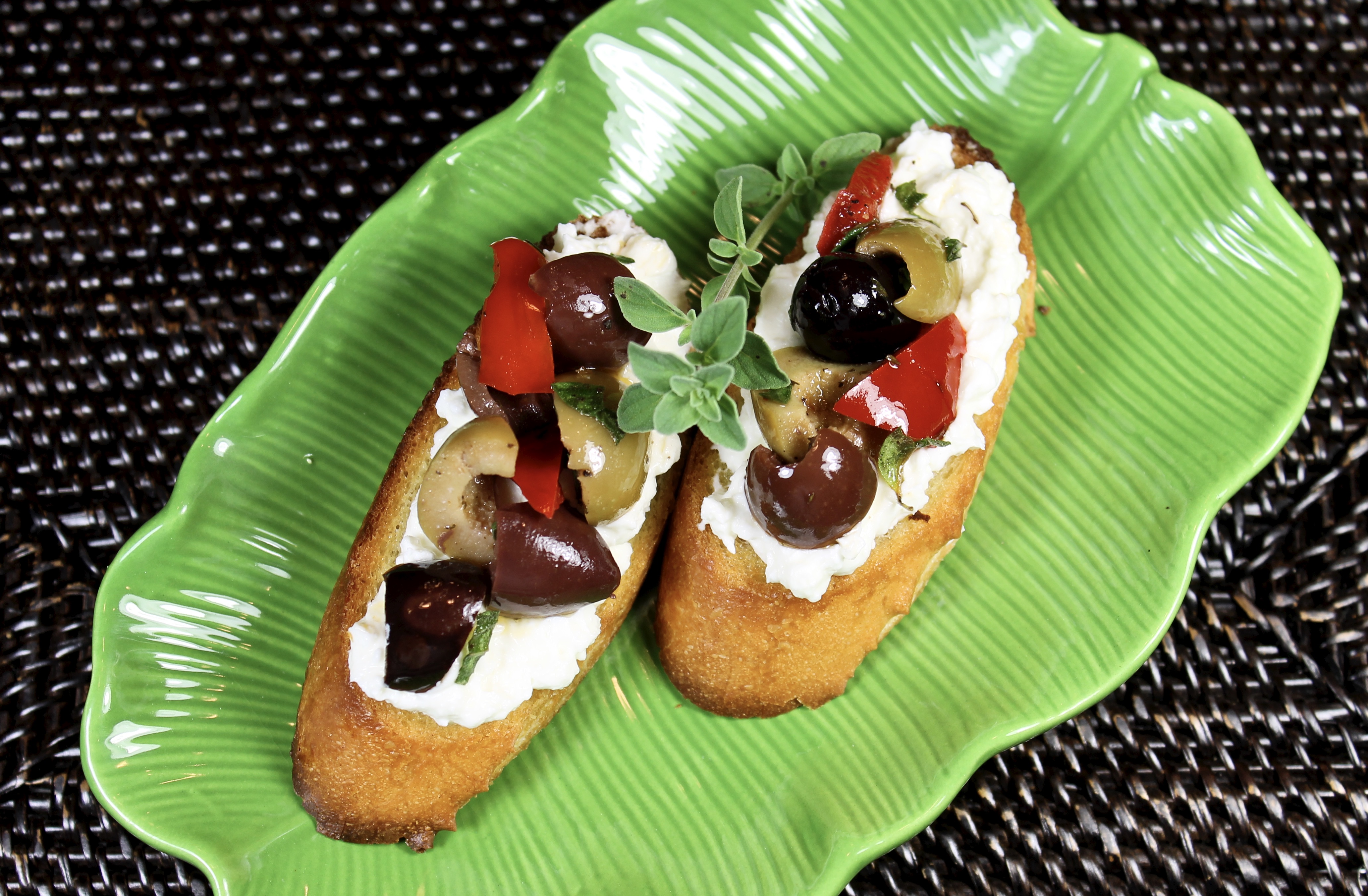 whipped feta and olive crostini