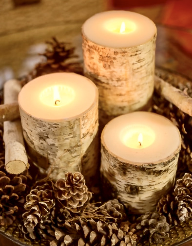 candles and pine cones