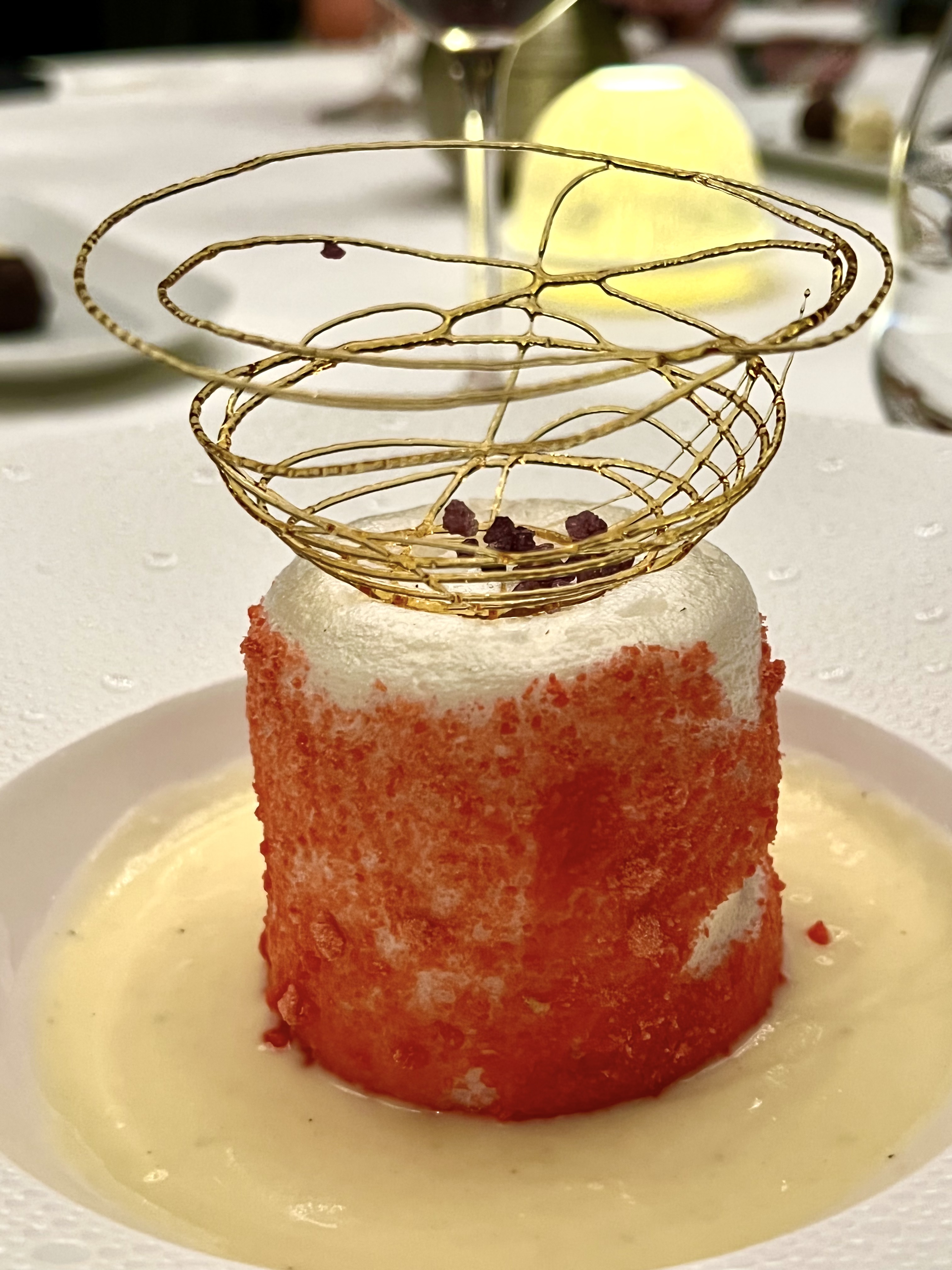 Floating Island of French Meringue, Pink Praline