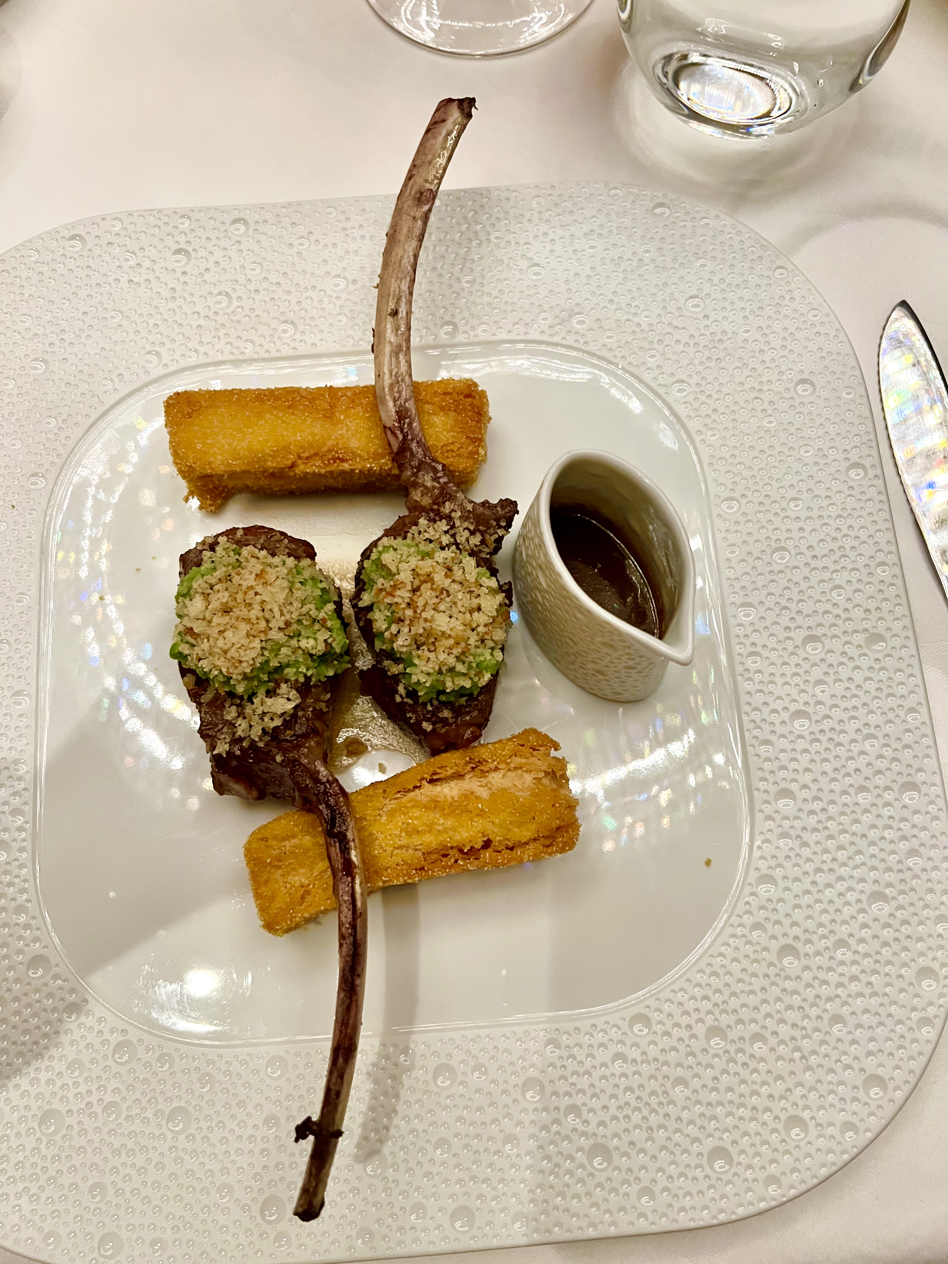 Lamb with Rosemary Persillade & Chickpea Fritters