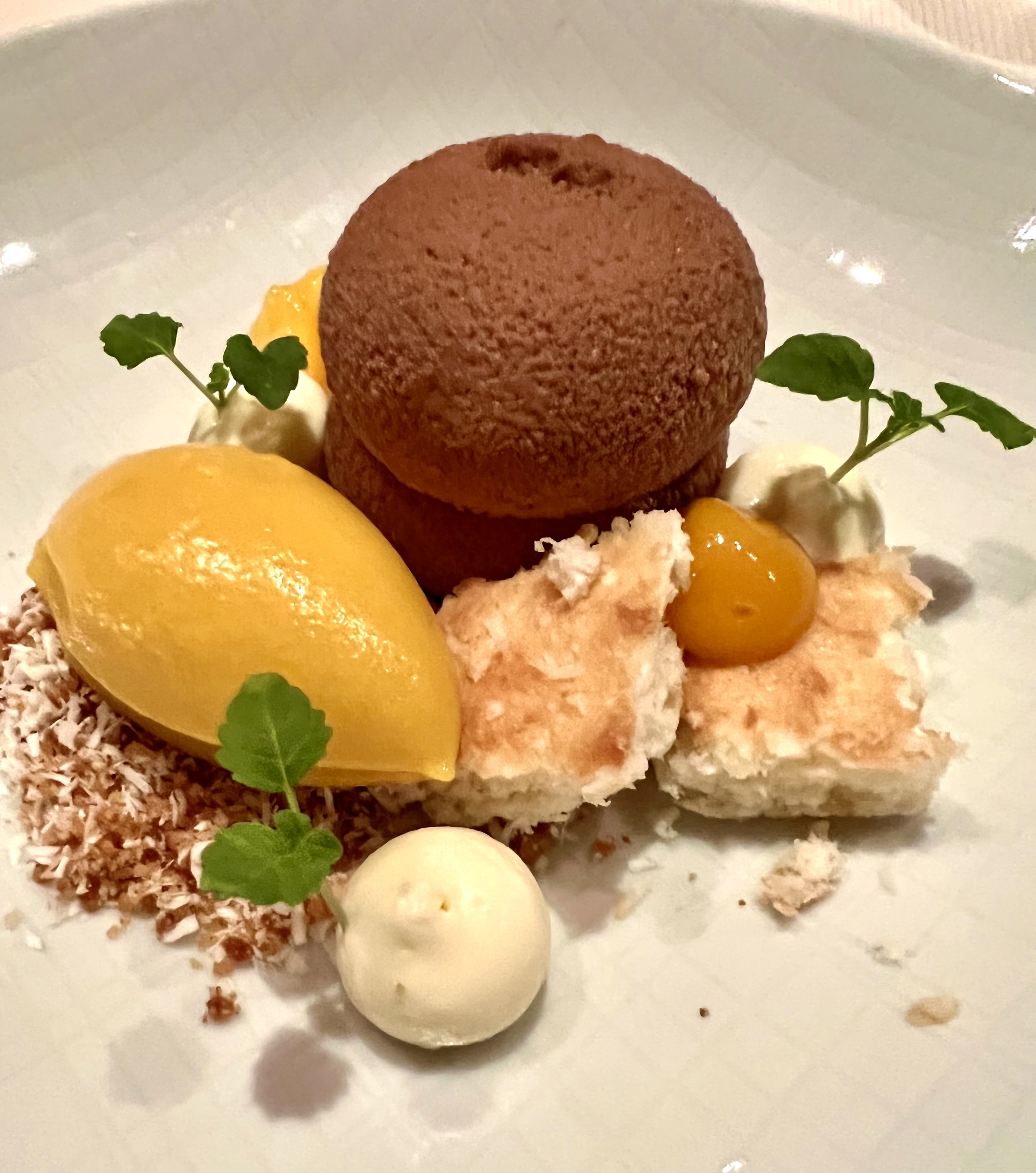 valrhona caramelia, mango and coconut