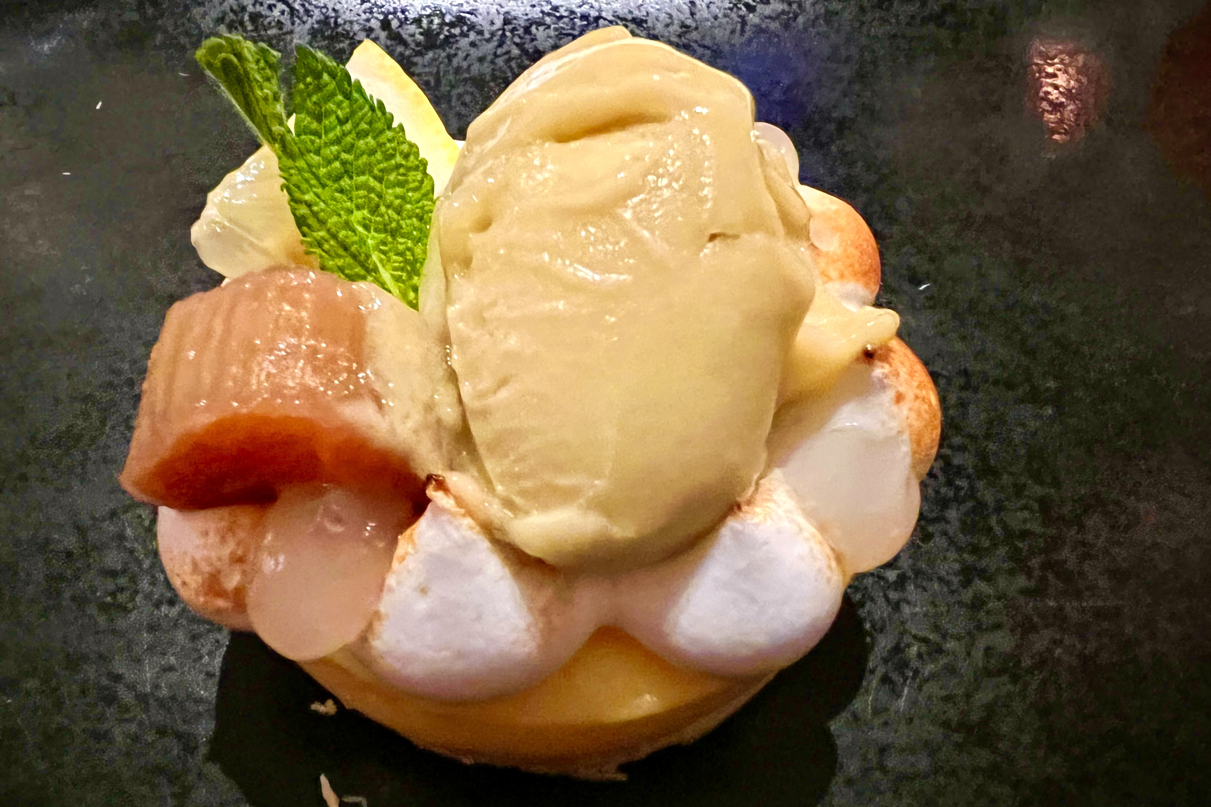 lemon tart with rhubarb sorbet