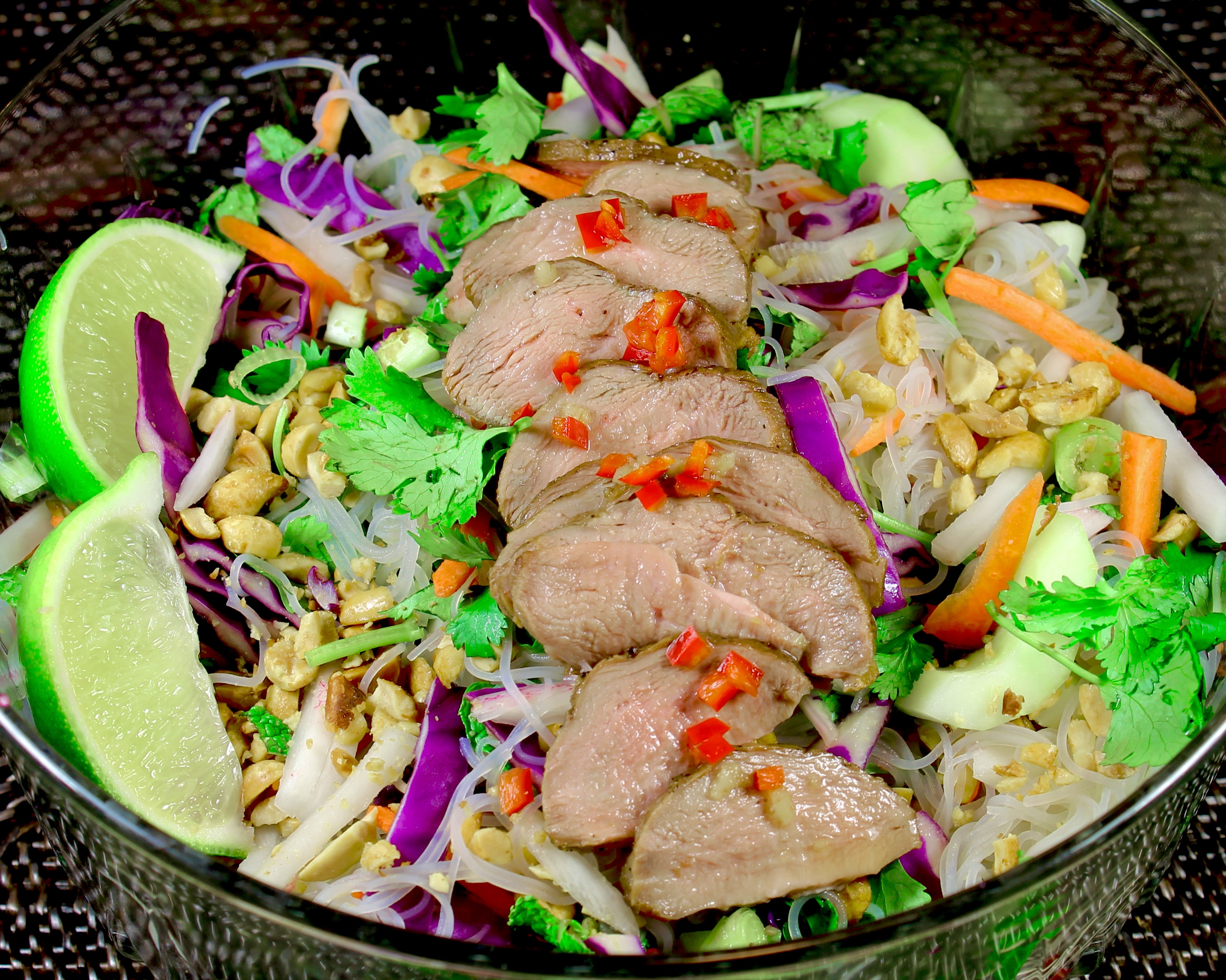 Vietnamese noodle salad with sliced duck breast