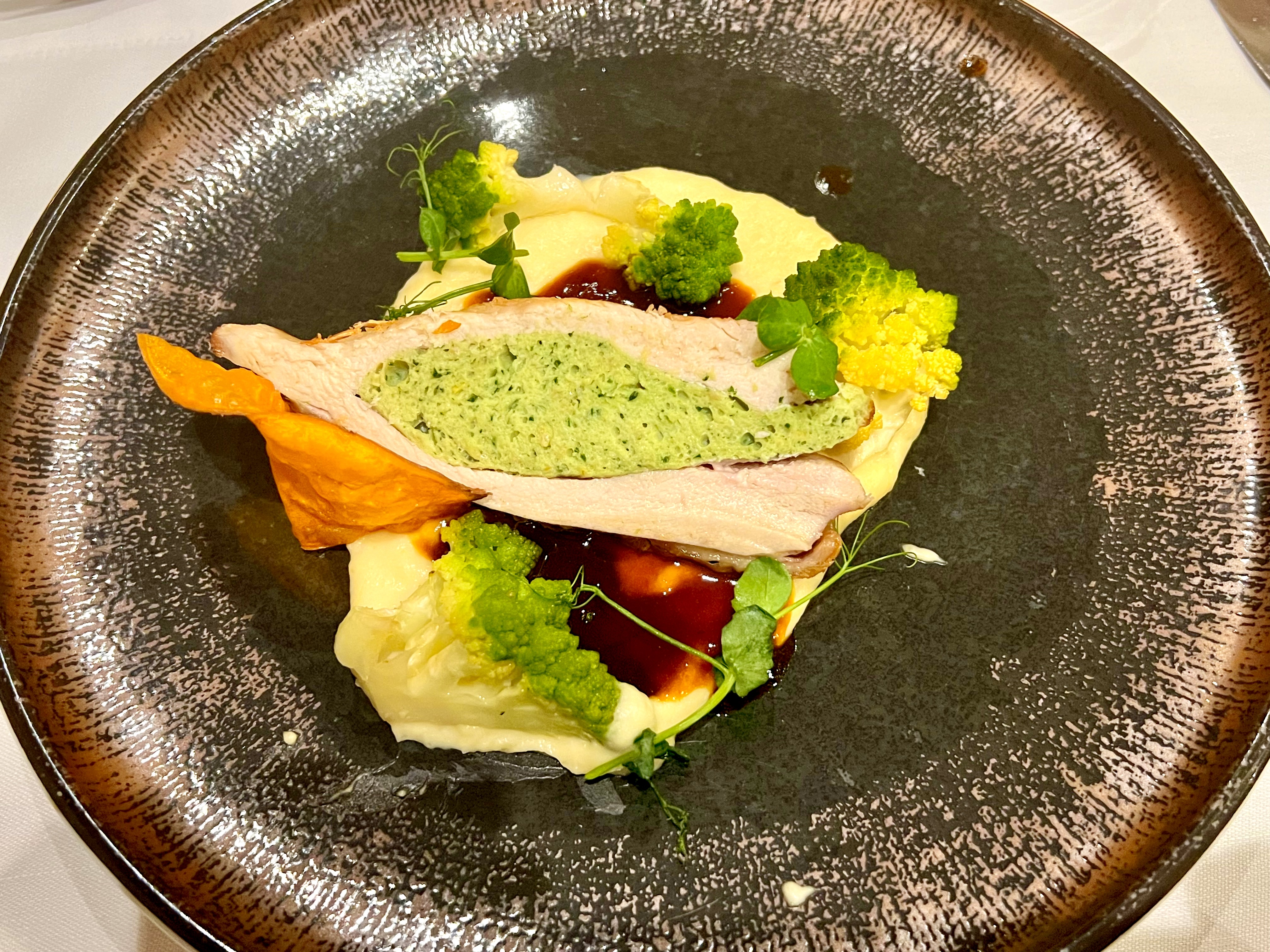 stuffed chicken, romanesco and parsley root