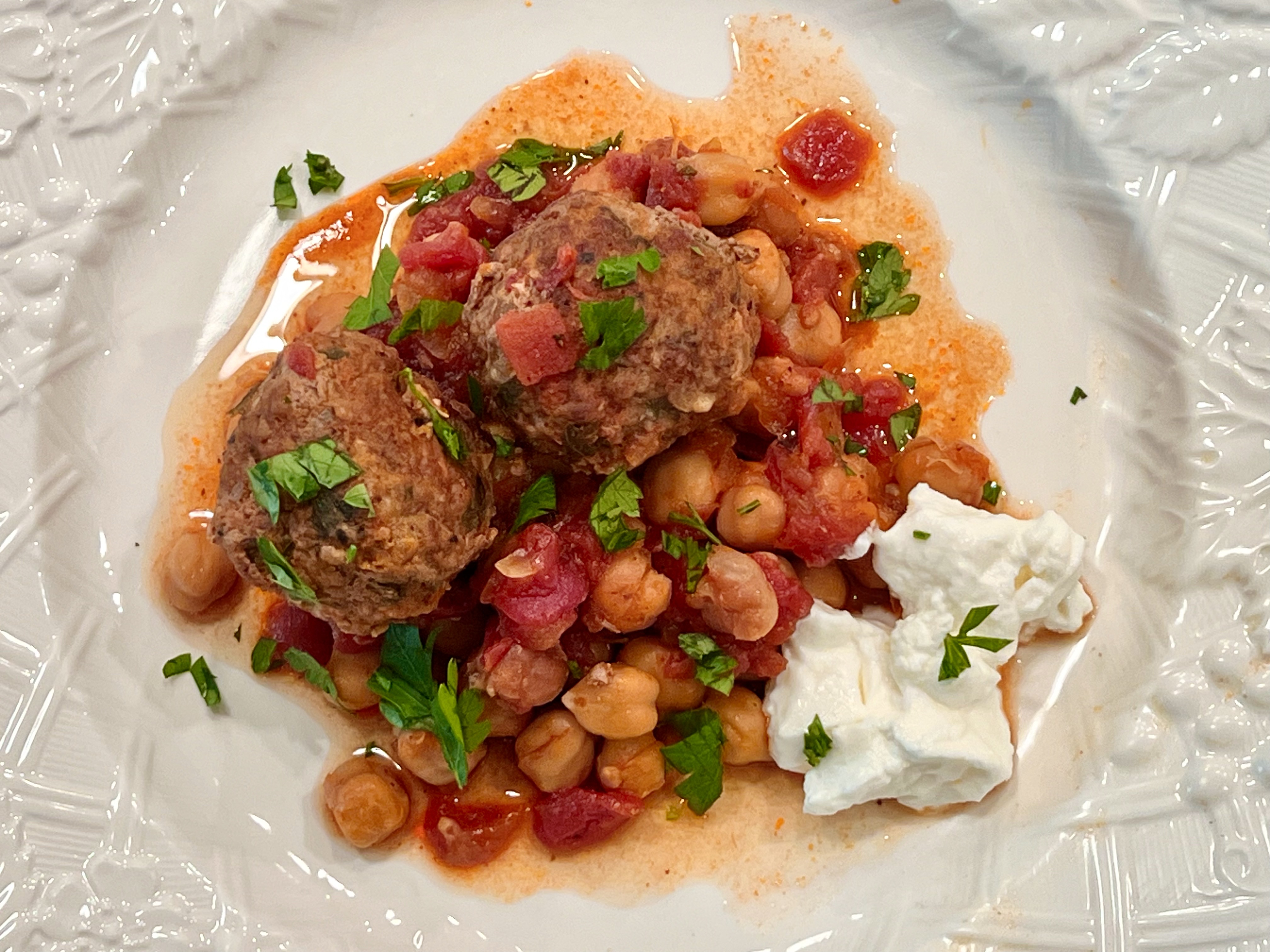 lamb meatballs with harissa chickpeas